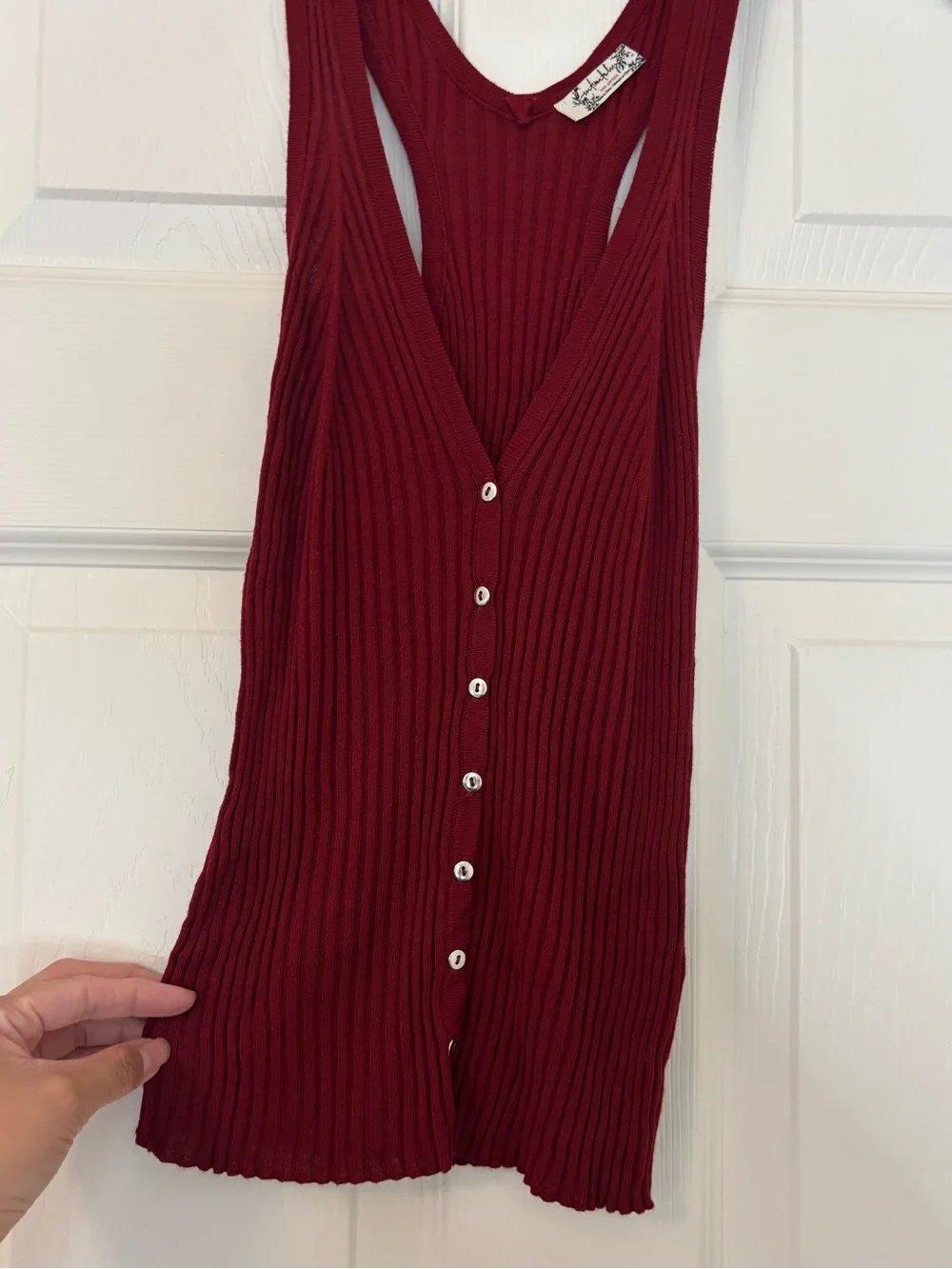 Free People Intimately Button Down Ribbed V Neck Racerback Tank Top - Picture 3 of 6